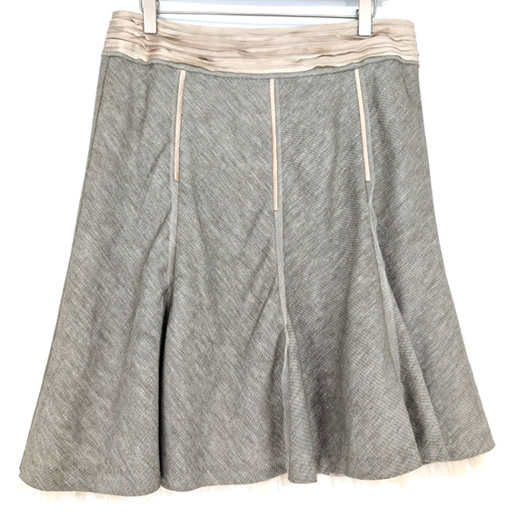VTG Y2K Limited Gray Pleated Flared Mesh Ruffle Lined Silk Trim Skirt Size 10 - Picture 2 of 11